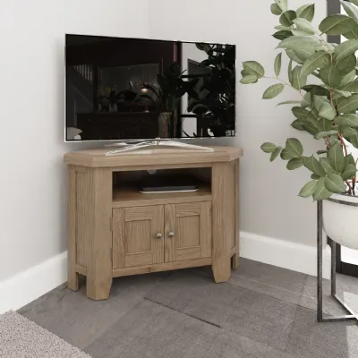 Oak 2 Door Corner TV Unit