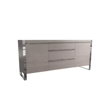 Silver Grey Oak Large Sideboard Chrome Frame