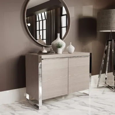 Silver Grey Oak Chrome Frame Sideboard Door Cabinet