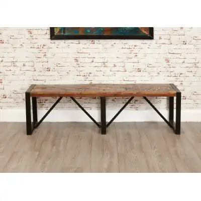 Rustic Large Dining Bench Painted Black Metal Frame