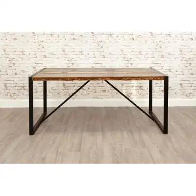 Rustic Dining Table Painted Reclaimed Black Metal Frame Base