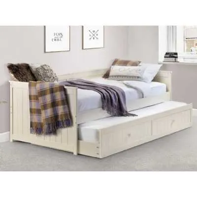 White Painted Guest Daybed with Under Bed Trundle and Fluted Panel Detail