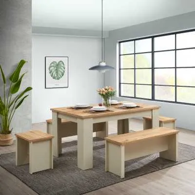 Dining Table 150 Cm With 2 Benches 2 Stools Set