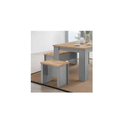 Dining Table 120 Cm With 2 Benches And 2 Stools Set