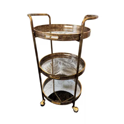 Antique Gold Drinks Trolley With Mirrored Serving Trays