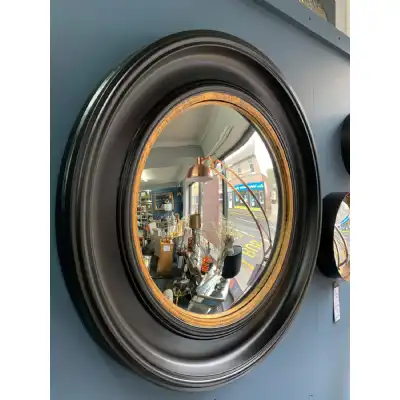 Black and Gold Round Glass Fisheye Wall Mirror