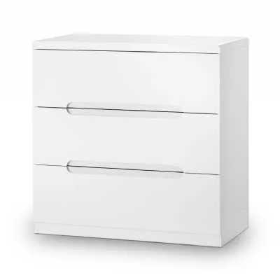 Modern White High Gloss Lacquered Chest of 3 Drawers with Recessed Handles