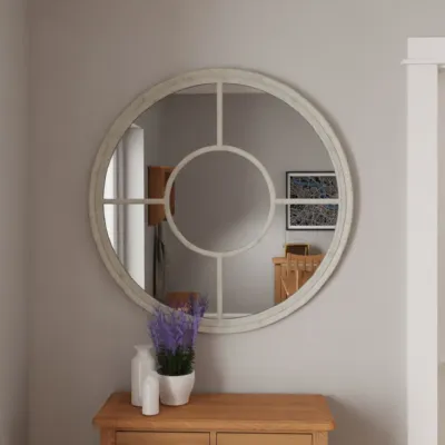 Modern Wooden White Painted Round Multi Window Outdoor Wall Mirror 100 x 100cm