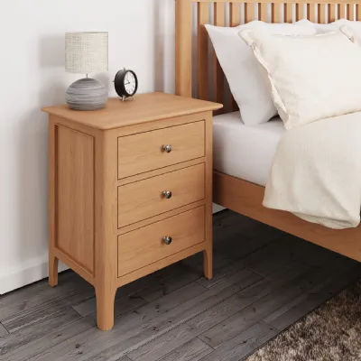 Oak 3 Drawer Bedside Chest Chrome Knobs