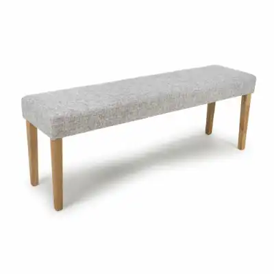 Grey Weave Linen Fabric Dining Bench Oak Legs