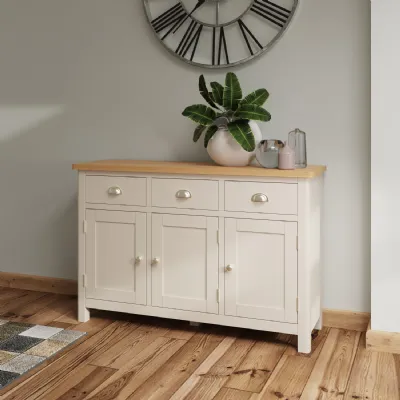 Grey Painted 3 Door Large Sideboard Oak Top