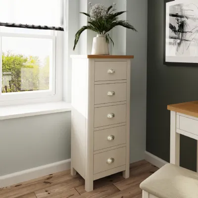 Grey Oak Top Narrow Chest of 5 Drawers