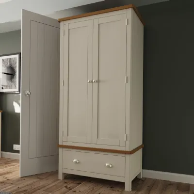 Grey Painted Oak Tall Gents Double Wardrobe