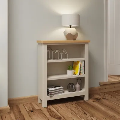 Grey Painted Wooden Open Wide Bookcase Oak Top