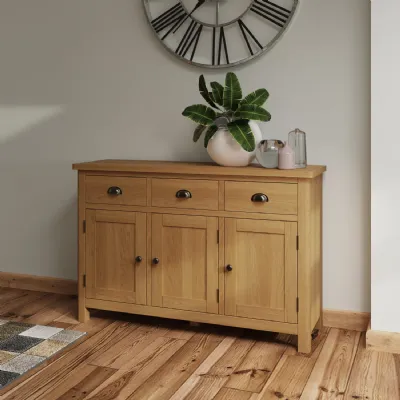 Rustic Oak 3 Drawer 3 Door Large Sideboard