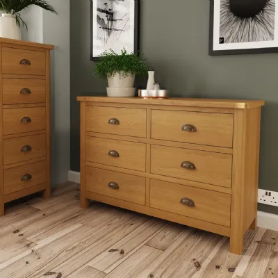 Modern Oak Wood 6 Drawer Chest of Drawers