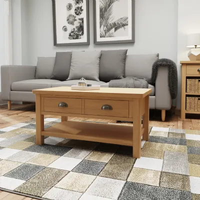 Rustic Oak 2 Drawer Coffee Table