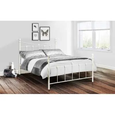 Stone White Painted Traditional Metal Steel 135cm Double 4ft6in Bedstead