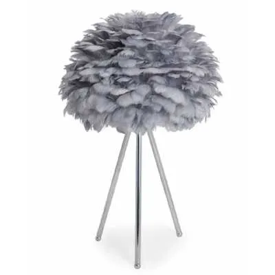 Chrome Tripod Floor Lamp Grey Feather Shade