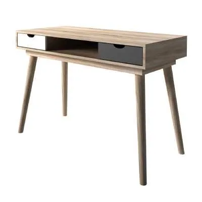 Scandi Desk Oak With Grey And White Drawers