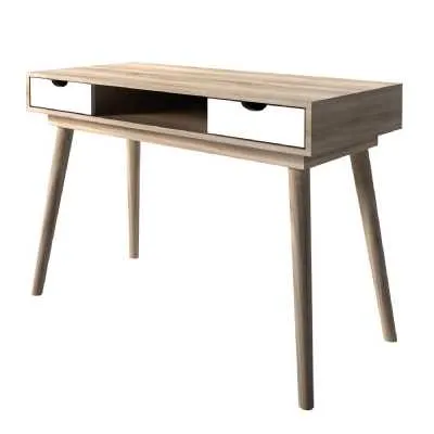 Scandi Oak Effect and White 2 Drawer Wooden Writing Laptop Desk Urban Chic