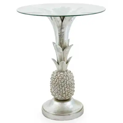 Silver Pineapple Round Side Table with Glass Top