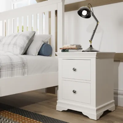 White Painted Large 2 Drawer Bedside Chest