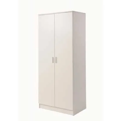 White 2 Door Bedroom Double Wardrobe with Shelf 181 x 76cm Traditional Style