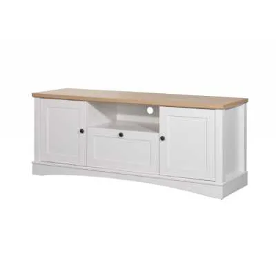 Light Oak Wood Top White Painted 2 Door 1 Drawer Living Room TV Media Cabinet 60 x 150cm