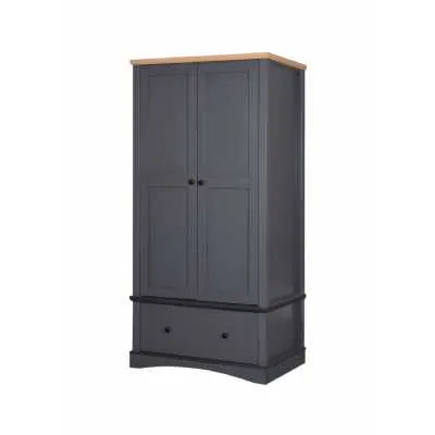 Modern Style Wooden Deep Grey 2 Door Bedroom Wardrobe With Drawer 200 x 90cm