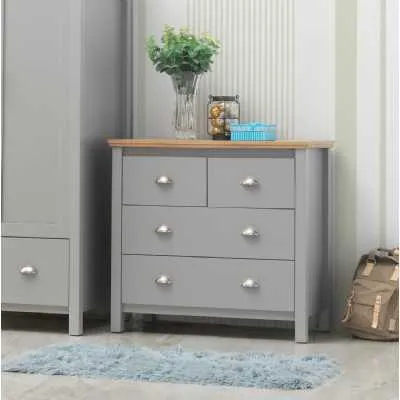 Modern Grey and Oak Top 2+2 Drawer Bedroom Chest with Steel Handles 83 x 90cm