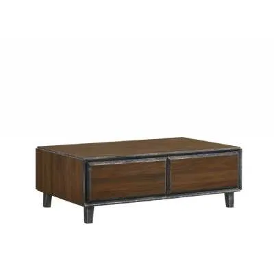 Modern Walnut Living Room 2 Drawer Coffee Centre Table With Recessed Handles 38.5x105.5cm