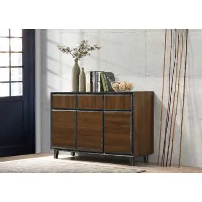 Industrial Style Wood Walnut Finish 3 Door 3 Drawer Living Room Sideboard 82 x 121.5cm