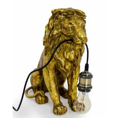 Antique Gold Sitting Lion Table Lamp