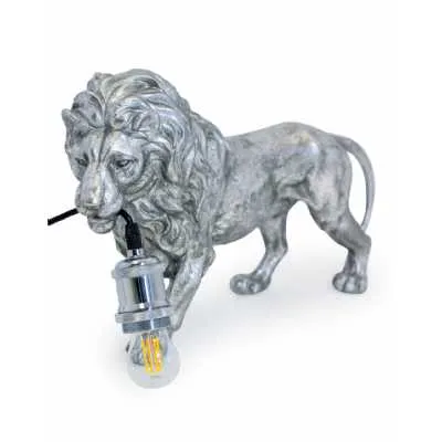 Antique Silver Prowling Lion Table Lamp