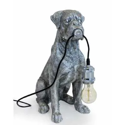 Antique Silver Sitting Boxer Dog Table Lamp