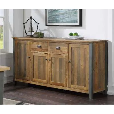 Industrial Reclaimed Wood Extra Large Sideboard Brown 4 Doors 2 Drawers