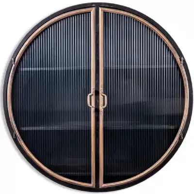 Black Antique Gold 2 Door Round Wall Cabinet