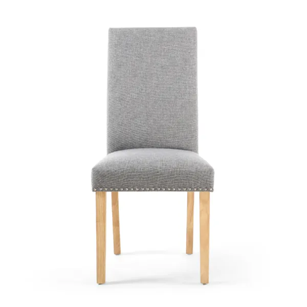 Grey Fabric Studded Dining Chair Light Wood Legs