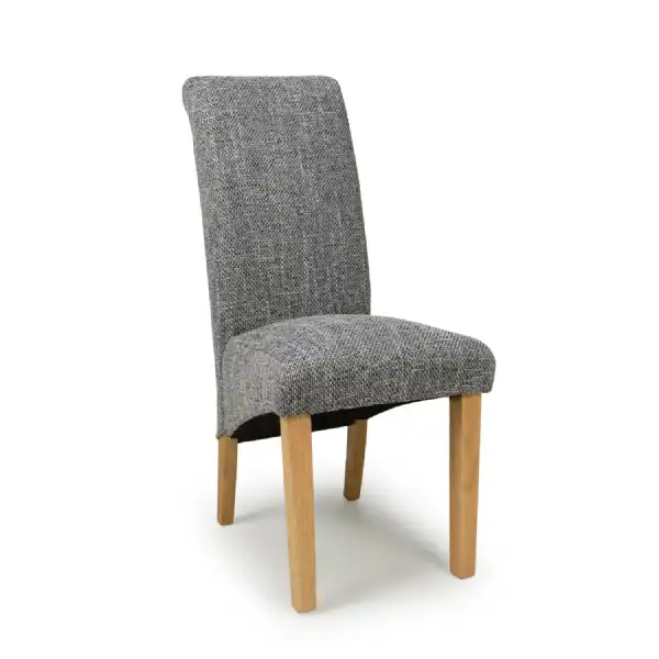 Grey Tweed Fabric Scroll Back Dining Chair