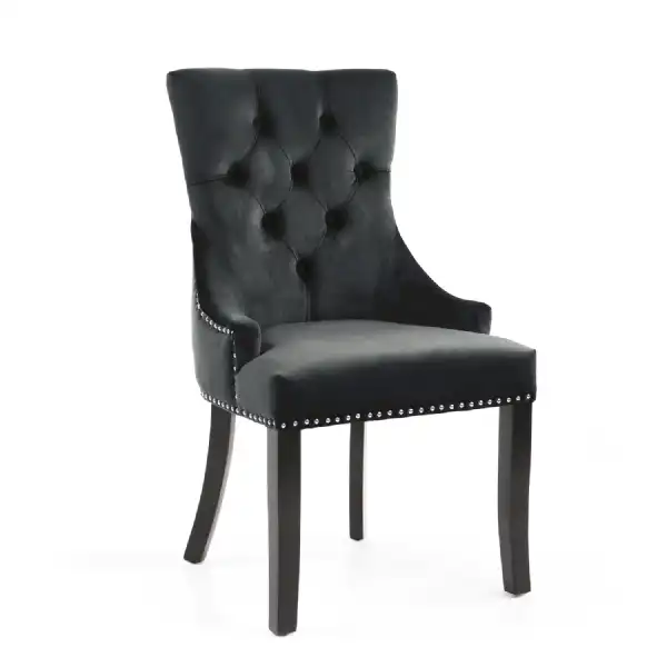 Black Brushed Velvet Knocker Ring Back Dining Chair