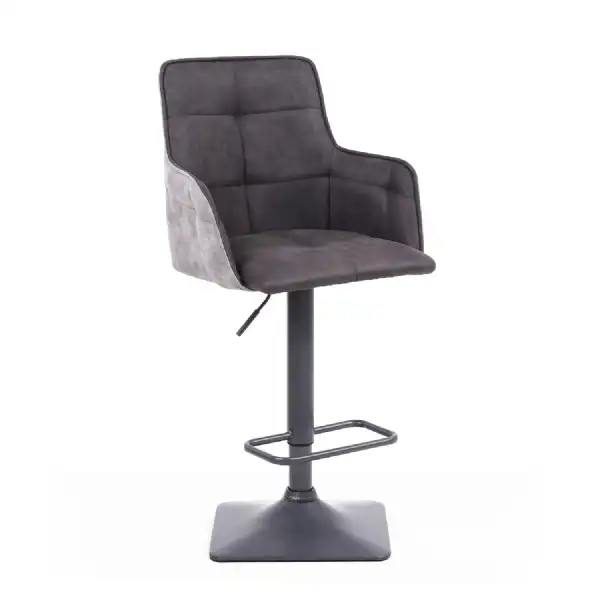 Grey Suede Adjustable Bar Stool Black Metal Base