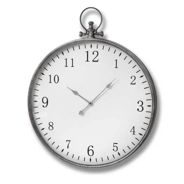 Silver Finished Metal Round Pocket Style Watch Wall Clock Transitional Glam Chic And Sleek