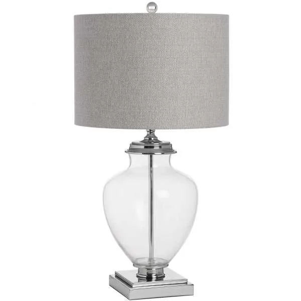 Perugia Large Glass Silver Finished Metal Base Table Lamp With Grey Linen Shade