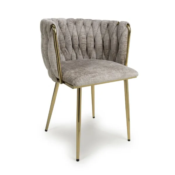 Mink Linen Woven Fabric Dining Chair Gold Metal Legs