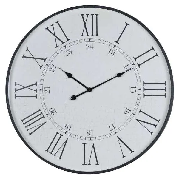 Large Embossed 80cm Round White Wood Station Wall Clock With Roman Numerals