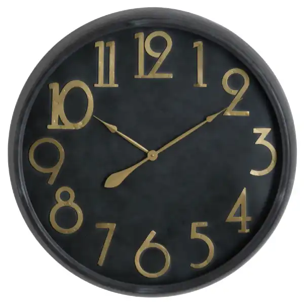 Retro Style Black Finished Soho Brass And Stone Large Round Clock