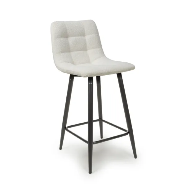 Cream Boucle Fabric Bar Stool Black Metal Legs