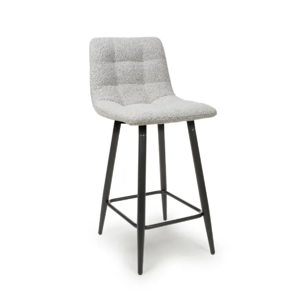 Smoke Grey Boucle Fabric Bar Stool Black Metal Legs