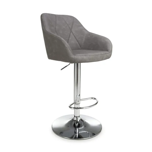 Grey Fabric Adjustable Swivel Bar Stool Chrome Base